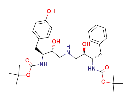 Molecular Structure of 162538-18-3 (tert-butyl [(2S,3R)-4-{[(2R,3S)-3-[(tert-butoxycarbonyl)amino]-2-hydroxy-4-(4-hydroxyphenyl)butyl]amino}-3-hydroxy-1-phenylbutan-2-yl]carbamate)