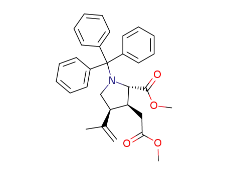 Molecular Structure of 160977-89-9 ((2S,3S,4S)-4-Isopropenyl-3-methoxycarbonylmethyl-1-trityl-pyrrolidine-2-carboxylic acid methyl ester)