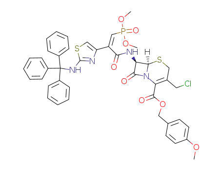 (6R,7R)-7-<2-(Z)-(2-trityl-amino-thiazol-4-yl)-3-(dimethoxy-phosphoryl)-acryloylamino>-3-chloromethyl-8-oxo-5-thia-1-azabicyclo<4.2.0>oct-2-ene-2-carboxylic acid p-methoxybenzyl ester
