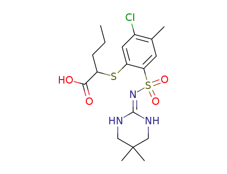Molecular Structure of 188718-95-8 (2-[5-Chloro-2-(5,5-dimethyl-tetrahydro-pyrimidin-2-ylidenesulfamoyl)-4-methyl-phenylsulfanyl]-pentanoic acid)