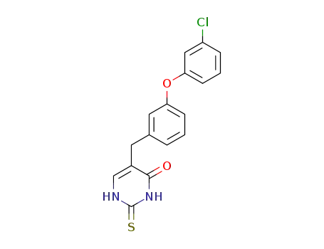 Molecular Structure of 156176-15-7 (4(1H)-Pyrimidinone,
5-[[3-(3-chlorophenoxy)phenyl]methyl]-2,3-dihydro-2-thioxo-)
