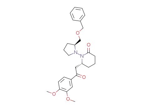 Molecular Structure of 164328-20-5 ((6R)-N-<(2S)-2-<(Benzyloxy)methyl>pyrrolidino>-6-<(3,4-dimethoxybenzoyl)methyl>-2-piperidinone)