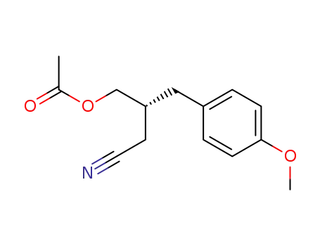 Molecular Structure of 174417-68-6 (Acetic acid (R)-3-cyano-2-(4-methoxy-benzyl)-propyl ester)