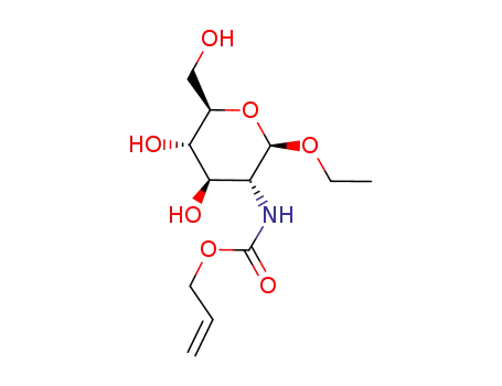Molecular Structure of 182865-98-1 (((2R,3R,4R,5S,6R)-2-Ethoxy-4,5-dihydroxy-6-hydroxymethyl-tetrahydro-pyran-3-yl)-carbamic acid allyl ester)