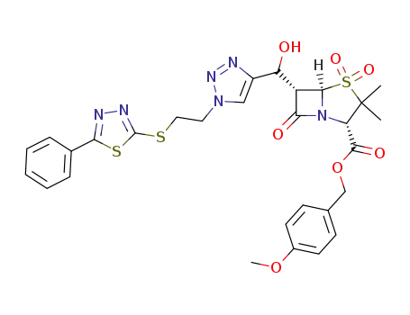 p-methoxybenzyl (3S,5R,6S)-6-<(1RS)-1-hydroxy-1-<1-<2-(2-phenyl-1,3,4-thiadiazol-5-yl)thioethyl>-1,2,3-triazol-4-yl>methyl>penicillanate 1,1-dioxide