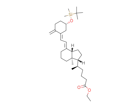 Molecular Structure of 147125-14-2 (5-(4-{2-[5-(tert-Butyl-dimethyl-silanyloxy)-2-methylene-cyclohexylidene]-ethylidene}-7a-methyl-octahydro-inden-1-yl)-hexanoic acid ethyl ester)