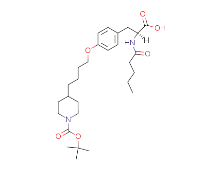 Molecular Structure of 142356-29-4 (4-{4-[4-((S)-2-Carboxy-2-pentanoylamino-ethyl)-phenoxy]-butyl}-piperidine-1-carboxylic acid tert-butyl ester)