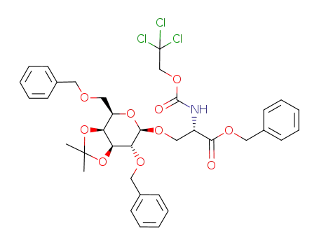 Molecular Structure of 173029-39-5 (N-trichloroethoxycarbonyl-O-(2,6-di-O-benzyl-3,4-O-isopropylidene-β-D-galactopyranosyl)-L-serine benzyl ester)