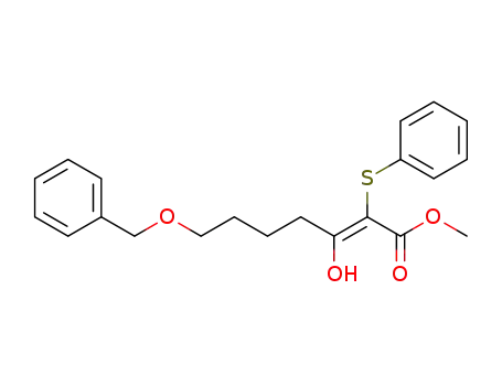 Molecular Structure of 179872-50-5 ((E)-7-Benzyloxy-3-hydroxy-2-phenylsulfanyl-hept-2-enoic acid methyl ester)
