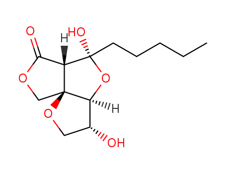 Molecular Structure of 147716-82-3 (2H,6H,8H-Difuro[3,2-b:3',4'-c]furan-6-one,tetrahydro-3,5-dihydroxy-5-pentyl-, (3R,3aS,5R,5aS,8aR)-)