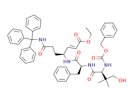 Molecular Structure of 1026864-32-3 ((E)-(S)-4-[(S)-2-((S)-2-Benzyloxycarbonylamino-4-hydroxy-3,3-dimethyl-butyrylamino)-3-phenyl-propionylamino]-6-(trityl-carbamoyl)-hex-2-enoic acid ethyl ester)