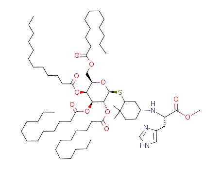 Dodecanoic acid (2S,3R,4S,5S,6R)-4,5-bis-dodecanoyloxy-6-dodecanoyloxymethyl-2-{5-[(S)-2-(1H-imidazol-4-yl)-1-methoxycarbonyl-ethylamino]-2,2-dimethyl-cyclohexylsulfanyl}-tetrahydro-pyran-3-yl ester