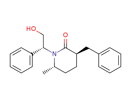 Molecular Structure of 162150-70-1 ((3R,6S)-3-Benzyl-1-((R)-2-hydroxy-1-phenyl-ethyl)-6-methyl-piperidin-2-one)