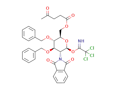 Molecular Structure of 208047-71-6 (3,4-di-O-benzyl-2-deoxy-6-O-levulinyl-2-phthalimido-β-D-glucopyranosyl trichloroacetamidate)