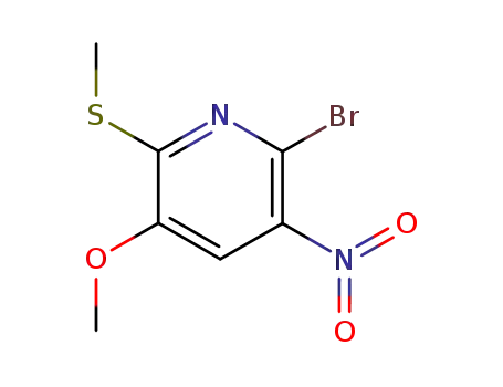 Molecular Structure of 127356-33-6 (Pyridine,2-bromo-5-methoxy-6-(methylthio)-3-nitro-)
