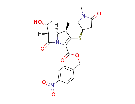 Molecular Structure of 252642-44-7 (4-nitrobenzyl (1R,5S,6S)-6-[(R)-1-hydroxyethyl]-1-methyl-2-[(R)-1-methyl-5-oxopyrrolidin-3-ylthio]-1-carbapen-2-em-3-carboxylate)