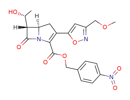 Molecular Structure of 1025968-65-3 ((5R,6S)-6-((R)-1-Hydroxy-ethyl)-3-(3-methoxymethyl-isoxazol-5-yl)-7-oxo-1-aza-bicyclo[3.2.0]hept-2-ene-2-carboxylic acid 4-nitro-benzyl ester)