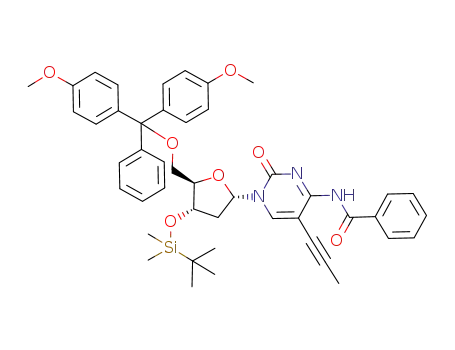 N-{1-[(2S,4S,5R)-5-[Bis-(4-methoxy-phenyl)-phenyl-methoxymethyl]-4-(tert-butyl-dimethyl-silanyloxy)-tetrahydro-furan-2-yl]-2-oxo-5-prop-1-ynyl-1,2-dihydro-pyrimidin-4-yl}-benzamide