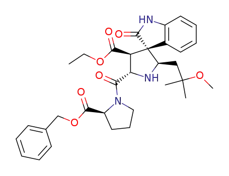 (2'R,3R,4'S,5'S)-1,2-dihydro-2'-(2-methoxy-2-methylpropyl)-2-oxo-5'-[[(2S)-2-[(phenylmethoxy)carbonyl]-1-pyrrolidinyl]carbonyl]spiro[3H-indole-3,3'-pyrrolidine]-4'-carboxylic acid ethyl ester