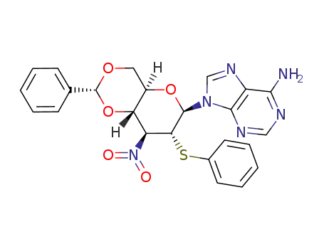 Molecular Structure of 183052-02-0 (9-((2R,4aR,6R,7R,8S,8aS)-8-Nitro-2-phenyl-7-phenylsulfanyl-hexahydro-pyrano[3,2-d][1,3]dioxin-6-yl)-9H-purin-6-ylamine)