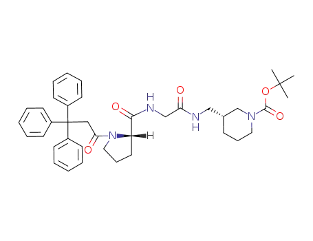 Molecular Structure of 1028280-87-6 ((R)-3-[(2-{[(S)-1-(3,3,3-Triphenyl-propionyl)-pyrrolidine-2-carbonyl]-amino}-acetylamino)-methyl]-piperidine-1-carboxylic acid tert-butyl ester)