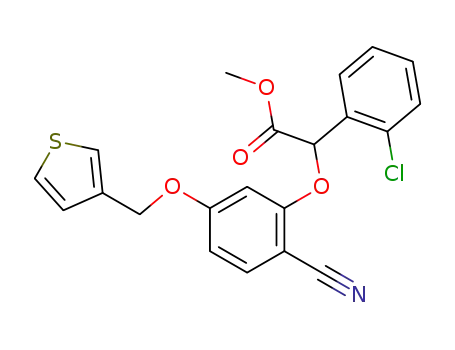 Molecular Structure of 181039-85-0 (methyl (RS)-(2-chlorophenyl)-[2-cyano-5-(thien-3-ylmethoxy)phenoxy]acetate)