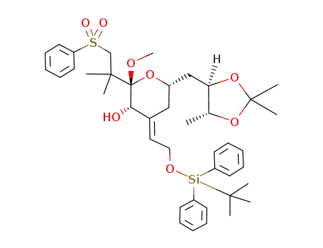 2H-Pyran-3-ol,
4-[2-[[(1,1-dimethylethyl)diphenylsilyl]oxy]ethylidene]-2-[1,1-dimethyl-2-(
phenylsulfonyl)ethyl]tetrahydro-2-methoxy-6-[[(4R,5R)-2,2,5-trimethyl-1,
3-dioxolan-4-yl]methyl]-, (2S,3S,4E,6S)-