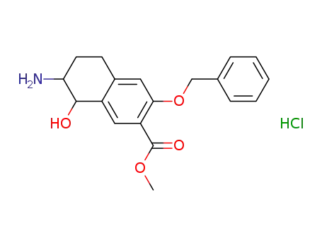 Molecular Structure of 91169-37-8 (2-Naphthalenecarboxylic acid,
7-amino-5,6,7,8-tetrahydro-8-hydroxy-3-(phenylmethoxy)-, methyl ester,
hydrochloride)