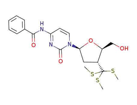 N-benzoyl-1-[2',3'-dideoxy-3'-C-tris(methylthio)methyl-β-L-erythro-pentofuranosyl]cytosine