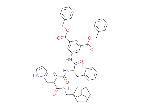 Molecular Structure of 1026556-36-4 (5-[(S)-2-({6-[(Adamantan-1-ylmethyl)-carbamoyl]-1H-indole-5-carbonyl}-amino)-3-(2-fluoro-phenyl)-propionylamino]-isophthalic acid dibenzyl ester)