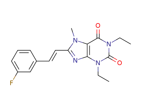 Molecular Structure of 155271-59-3 (1,3-diethyl-8-[(E)-2-(3-fluorophenyl)ethenyl]-7-methyl-3,7-dihydro-1H-purine-2,6-dione)