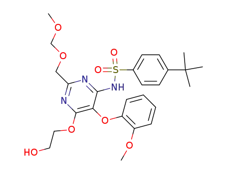 Molecular Structure of 184779-41-7 (Benzenesulfonamide,
4-(1,1-dimethylethyl)-N-[6-(2-hydroxyethoxy)-2-[(methoxymethoxy)methyl
]-5-(2-methoxyphenoxy)-4-pyrimidinyl]-)
