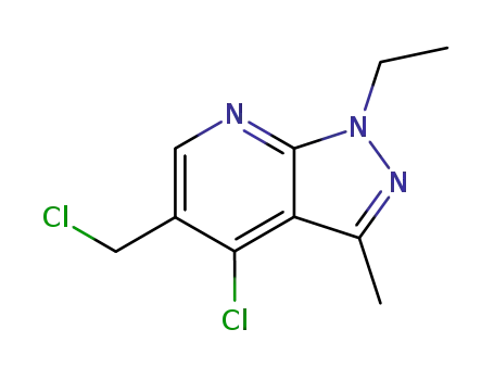 Molecular Structure of 63928-56-3 (1H-Pyrazolo[3,4-b]pyridine, 4-chloro-5-(chloromethyl)-1-ethyl-3-methyl-)