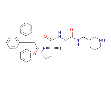 Molecular Structure of 1027423-18-2 ((S)-1-(3,3,3-Triphenyl-propionyl)-pyrrolidine-2-carboxylic acid {[((S)-1-piperidin-3-ylmethyl)-carbamoyl]-methyl}-amide)