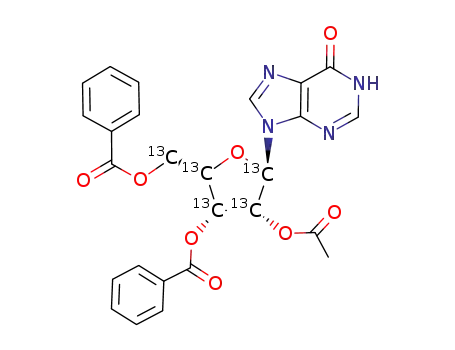 Molecular Structure of 503173-78-2 ([ribose-13C5]-1-(2-O-acetyl-3,5-di-O-benzoyl-β-D-ribofuranosyl)hypoxanthine)