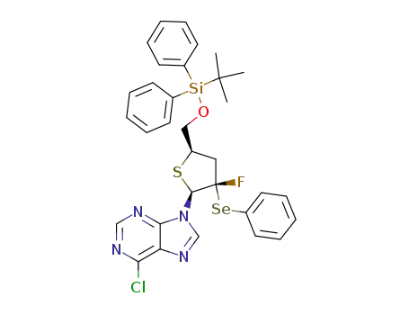 (-)-9-[(1S,2S,4R)-5-O-(tert-butyldiphenylsilyl)-2,3-dideoxy-2-fluoro-2-phenylselenyl-4-thio-β-L-ribofuranosyl]-6-chloropurine