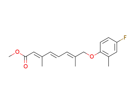 Molecular Structure of 538315-14-9 (2,4,6-Octatrienoic acid, 8-(4-fluoro-2-methylphenoxy)-3,7-dimethyl-,
methyl ester, (2E,4E,6E)-)