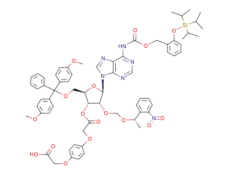 (4-{(2R,3R,4R,5R)-2-[Bis-(4-methoxy-phenyl)-phenyl-methoxymethyl]-4-[(S)-1-(2-nitro-phenyl)-ethoxymethoxy]-5-[6-(2-triisopropylsilanyloxy-benzyloxycarbonylamino)-purin-9-yl]-tetrahydro-furan-3-yloxycarbonylmethoxy}-phenoxy)-acetic acid