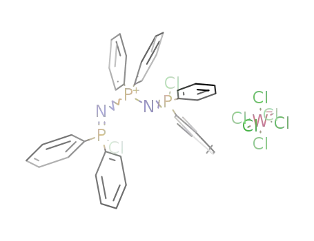 Molecular Structure of 126085-30-1 (diphenyl-bis(chlorodiphenylphosphoranylideneamino)phosphonium hexachlorotungstate (V))