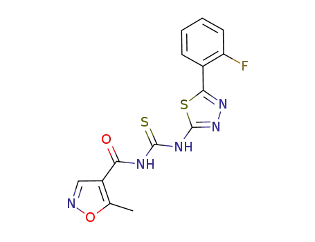 Molecular Structure of 1023696-93-6 (N-(5-(2-fluorophenyl)-1,3,4-thiadiazole-2-yl)-N'-(5-methylisoxazoyl)thiourea)