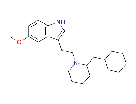 Molecular Structure of 51523-50-3 (1H-Indole,
3-[2-[2-(cyclohexylmethyl)-1-piperidinyl]ethyl]-5-methoxy-2-methyl-)