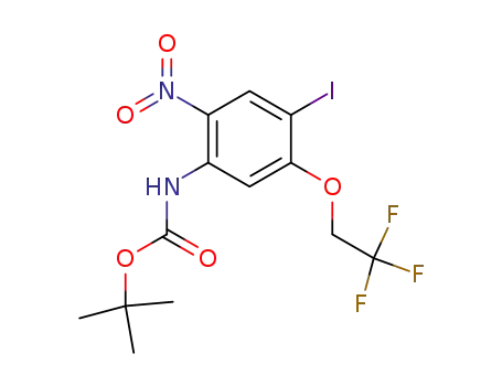 Molecular Structure of 473547-08-9 ([4-iodo-2-nitro-5-(2,2,2-trifluoro-ethoxy)-phenyl]-carbamic acid tert.-butyl ester)