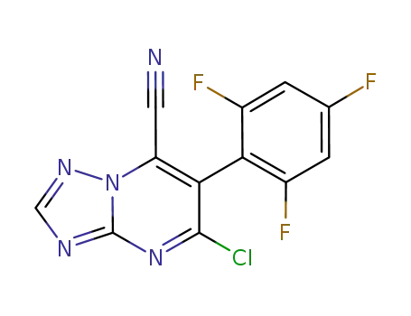 Molecular Structure of 882182-12-9 (7-cyano-5-chloro-6-(2,4,6-trifluorophenyl)-1,2,4-triazolo[1,5-a]pyrimidine)