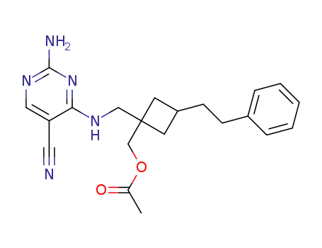 Molecular Structure of 180204-24-4 (2-amino-4-[1-acetoxymethyl-3-(2-phenylethyl)-1-cyclobutylmethylamino]-5-cyanopyrimidine)