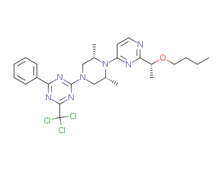 Molecular Structure of 474099-95-1 (2-{(3S,5R)-4-[2-((R)-1-Butoxy-ethyl)-pyrimidin-4-yl]-3,5-dimethyl-piperazin-1-yl}-4-phenyl-6-trichloromethyl-[1,3,5]triazine)