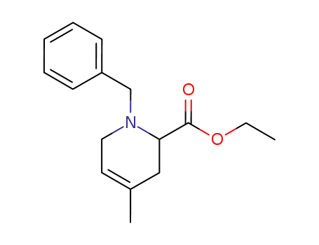 Molecular Structure of 127897-25-0 (2-Pyridinecarboxylic acid,
1,2,3,6-tetrahydro-4-methyl-1-(phenylmethyl)-, ethyl ester)