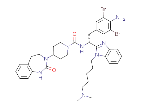 4-(2-oxo-1,2,4,5-tetrahydro-1,3-benzodiazepin-3-yl)-piperidin-1-carboxylic acid {(R)-2-(4-amino-3,5-dibromo-phenyl)-1-[1-(5-dimethylamino-pentyl)-1H-benzimidazol-2-yl]-ethyl}-amide