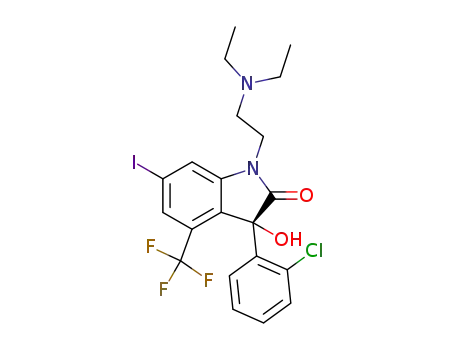 Molecular Structure of 259667-87-3 (3-(2-chlorophenyl)-1-(2-diethylaminoethyl)-3(S)-hydroxy-6-iodo-4-trifluoromethyloxindole)