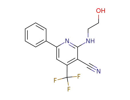 Molecular Structure of 114084-95-6 (3-Pyridinecarbonitrile,
2-[(2-hydroxyethyl)amino]-6-phenyl-4-(trifluoromethyl)-)