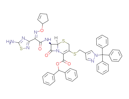 diphenylmethyl 7β-[(Z)-2-(5-aminothiadizol-3-yl)-2-(cyclopentenyloxyimino)acetamido]-3-[(1-tritylpyrazol-4-yl)methylthio]-3-cephem-4-carboxylate
